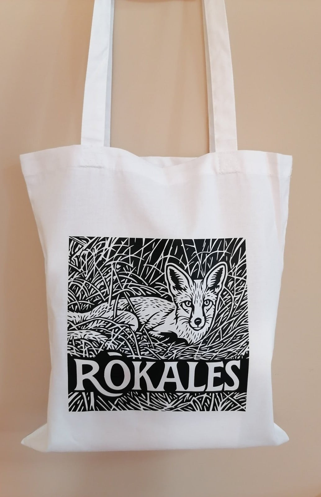 Rókales Feliratos fehér vászon táska